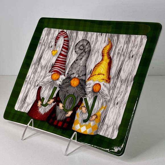 Christmas Winter Holiday Ceramic Serving Platter, 10 x 8-Inches, Gnome Joy - Picture 1 of 4